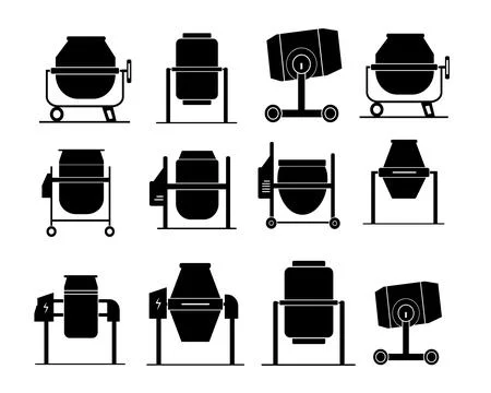 Set of concrete mixer vector icons. Automatic blender. cement mixer machine Stock Illustration