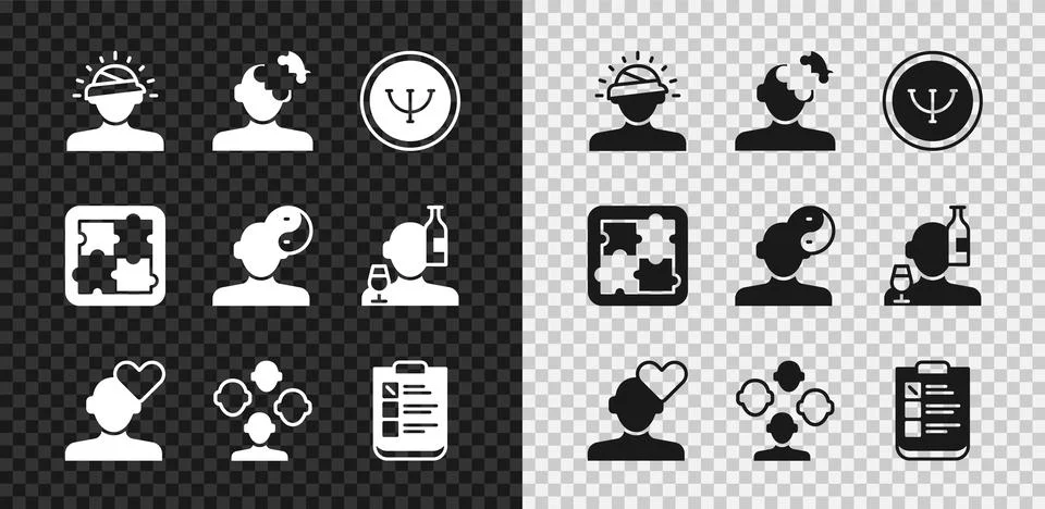 Set Concussion, headache, Solution problem in psychology, Psychology, Broken Stock Illustration