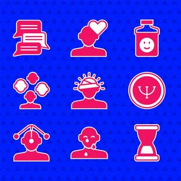 Set Concussion, headache, Tear cry eye, Old hourglass, Psychology, Hypnosis Stock Illustration