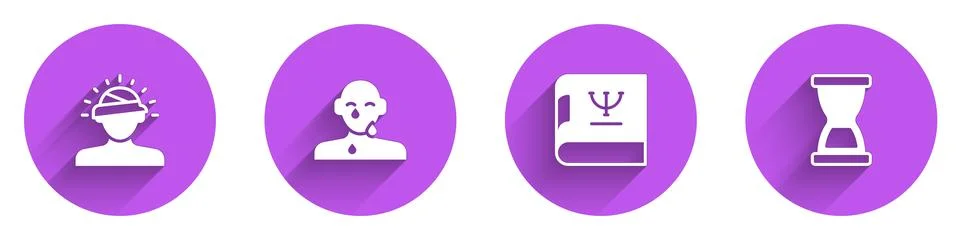 Set Concussion, headache, Tear cry eye, Psychology book and Old hourglass icon Stock Illustration