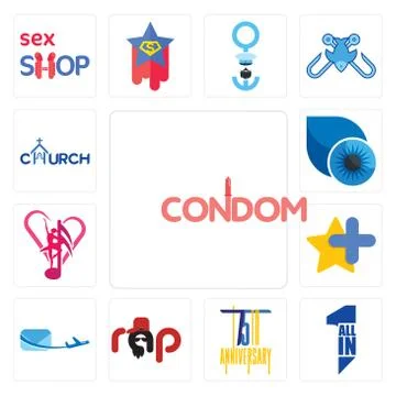 Set of condom, all in one, 75th anniversary, rap, air mail, star plus, cultur 無料イラスト素材