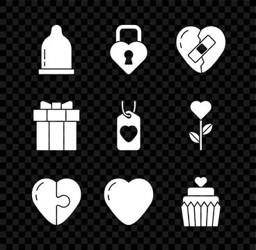 Set Condom, Castle in the shape of heart, Healed broken, Heart, Wedding cake Stock-Illustration