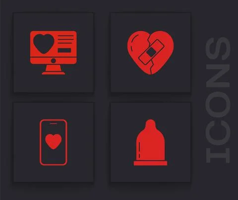 Set Condom, Dating app online, Healed broken heart and Online dating and chat 스톡 일러스트