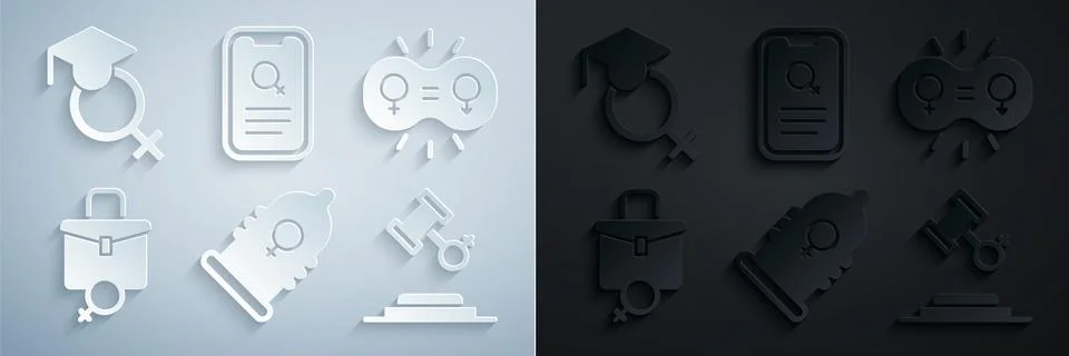 Set Condom, Gender equality, Work for female, Female rights, Dating app and Illustrazione stock