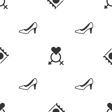 Set Condom in package, Gender and Woman shoe on seamless pattern. Vector Stock-Illustration