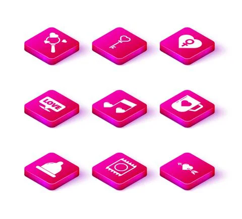 Set Condom, in package, Speech bubble with text love, Music note, tone hearts Stock-Illustration