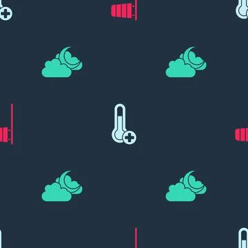 Set Cone windsock wind vane, Meteorology thermometer and Cloud with moon on Stock Illustration