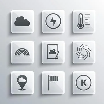 Set Cone windsock wind vane, Kelvin, Tornado, Weather forecast, Location cloud イラスト素材