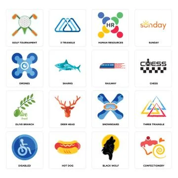 Set of confectionery, black wolf, disabled, snowboard, olive branch, railway, Free Stock Illustration