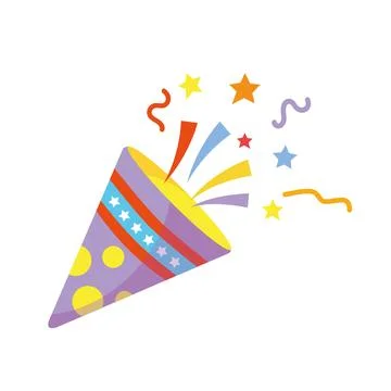 Set confetti party popper icon, fireworks logo, cap, flat design 库存插图