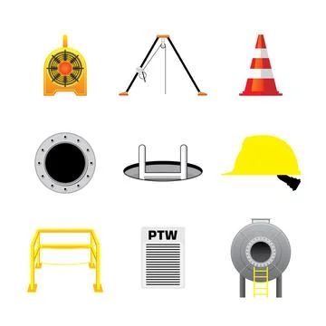 Set of confined space work tool and equipment. Stock Illustration