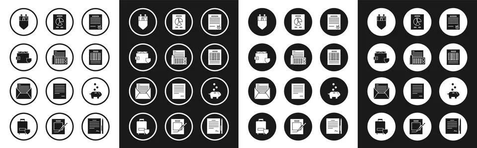Set Confirmed document and check mark, Fax machine, Wallet money with shield イラスト素材