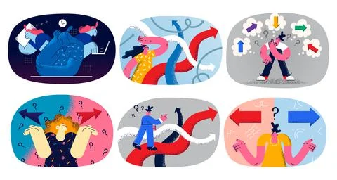 Set of confused people look for problem solution Illustrazione stock