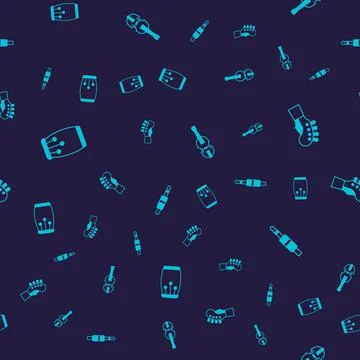 Set Conga drums, Guitar neck, Violin and Audio jack on seamless pattern. Vector 스톡 일러스트