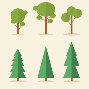 Set of coniferous and deciduous green trees Stock Illustration