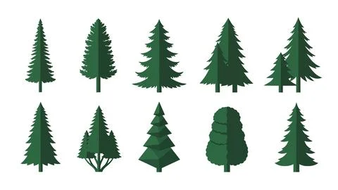 Set of coniferous pine trees and forest woodland icons. Stock Illustration