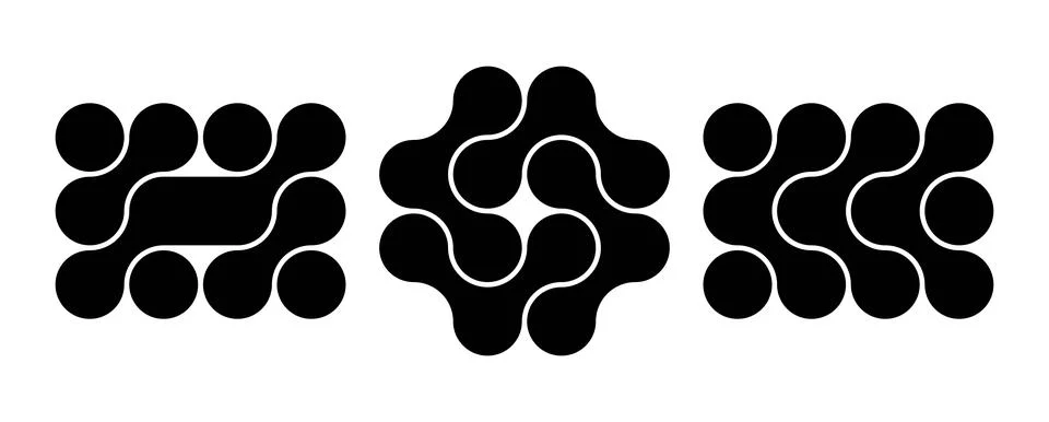 Set of connected black dots. Transition metaballs. Integration symbol. Circ.. Illustrazione stock