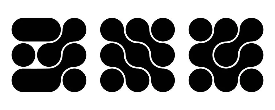 Set of connected black dots. Transition metaballs. Integration symbol. Circ.. Illustrazione stock