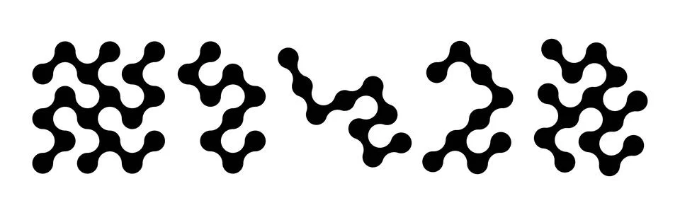 Set of connected black dots. Transition metaballs. Integration symbol. Circ.. Illustrazione stock