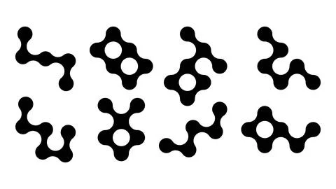 Set of connected black dots. Transition metaballs. Integration symbol. Circ.. Illustrazione stock