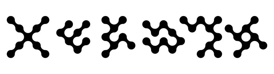 Set of connected black dots. Transition metaballs. Integration symbol. Circ.. Stock Illustration