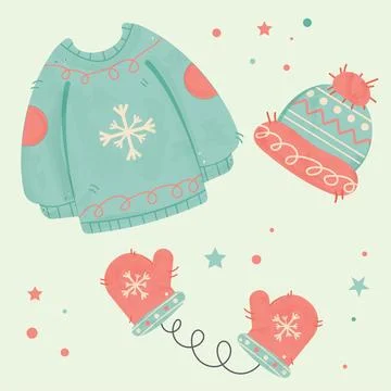 Set consisting of a sweater, hat, mittens. Stock Illustration