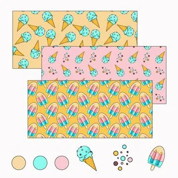 The set consists of summer patterns with popsicle ice cream and waffle cone Stock Illustration