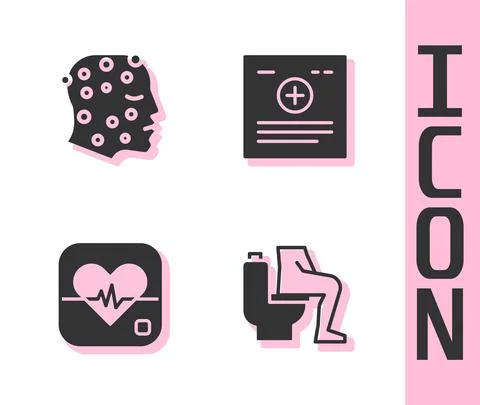 Set Constipation, Psoriasis or eczema rash, Heart rate and Clinical record icon Illustrazione stock