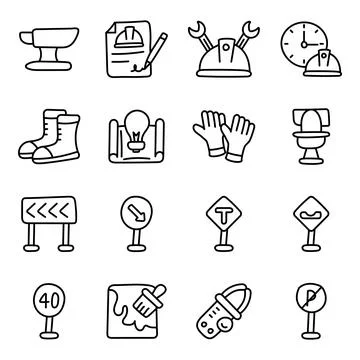 Set of Construction Accessories Linear Icons Illustrazione stock