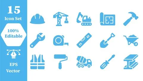 Set of construction and building industry icons for engineering and design Stock Illustration