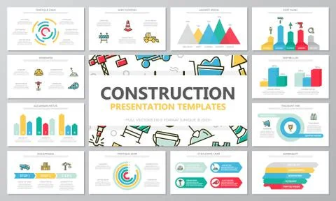 Set of construction and repair elements for multipurpose presentation template 库存插图