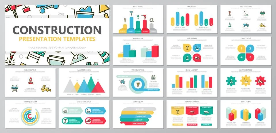 Set of construction and repair elements for multipurpose presentation template 스톡 일러스트