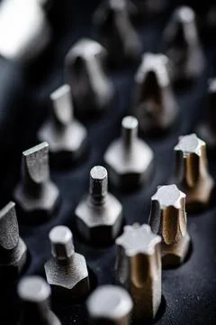 Set of construction bits. Macro background. Stock Photos