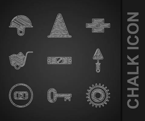 Set Construction bubble level, Old key, Circular saw blade, Trowel, Electrical 스톡 일러스트