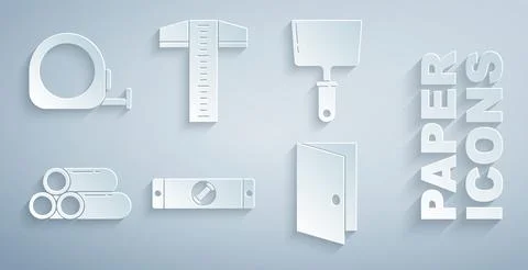 Set Construction bubble level, Putty knife, Industry metallic pipe, Closed door Stock Illustration