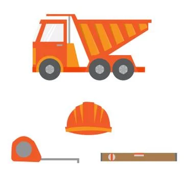 Set of construction equipment and tools, flat icons Stock Illustration