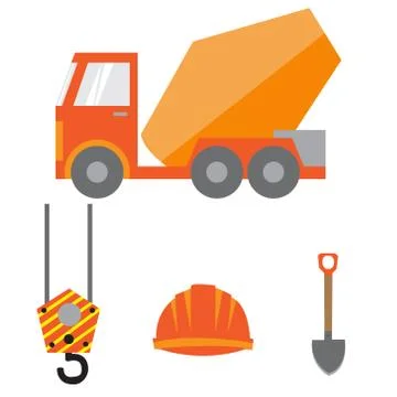Set of construction equipment and tools, flat icons Stock Illustration