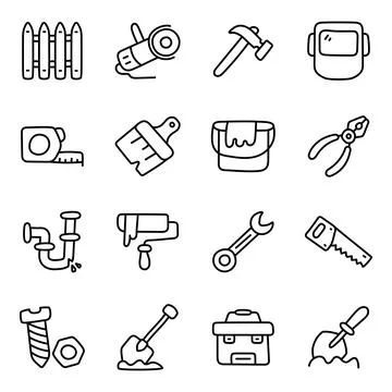 Set of Construction Equipment Linear Icons Stock Illustration