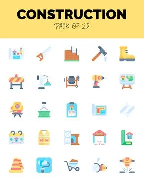 Set of Construction flat icons for logo &amp; web. Vector illustration Stock Illustration