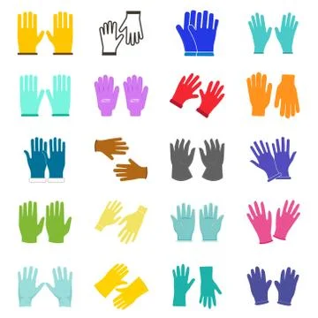 Set of construction gloves icon. Use for dish wash and disinfection. Stock Illustration
