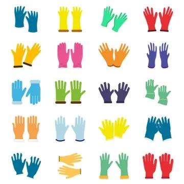 Set of construction gloves icon. Use for dish wash and disinfection. Stock Illustration