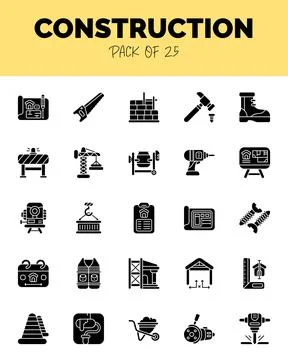 Set of Construction Glyph icons for logo &amp; web. Vector illustration Stock Illustration