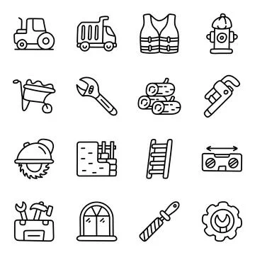 Set of Construction Instruments Linear Icons Stock Illustration
