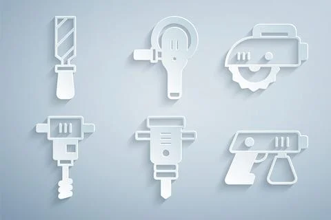 Set Construction jackhammer, Electric circular saw, Electrical hand concret.. Stock Illustration