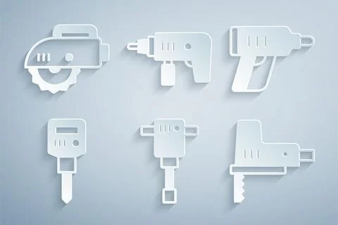 Set Construction jackhammer, Electric cordless screwdriver, jigsaw, drill m.. Stock Illustration