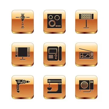 Set Construction jackhammer, Electric drill machine, mixer, House intercom Stock Illustration