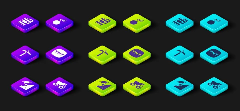 Set Construction jackhammer, Mining dump truck, Pickaxe, Dynamite, Bomb and   스톡 일러스트