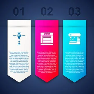Set Construction jackhammer, Oven and Sewing machine. Business infographic Illustrazione stock