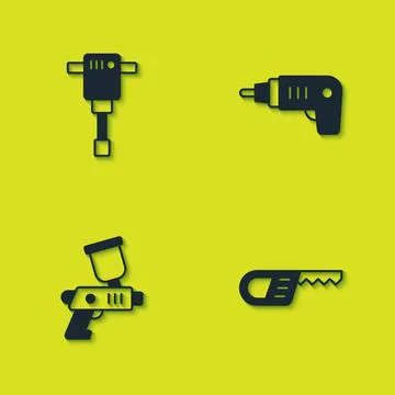 Set Construction jackhammer, Reciprocating saw, Paint spray gun and Electric Stock Illustration