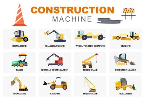Set Construction Machine of Real Estate Vector illustration. There Are Variou Illustrazione stock